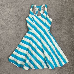 Lilly Pulitzer Womens 2 XS Blue Green Stripe Mini Dress Halter Nautical Summer